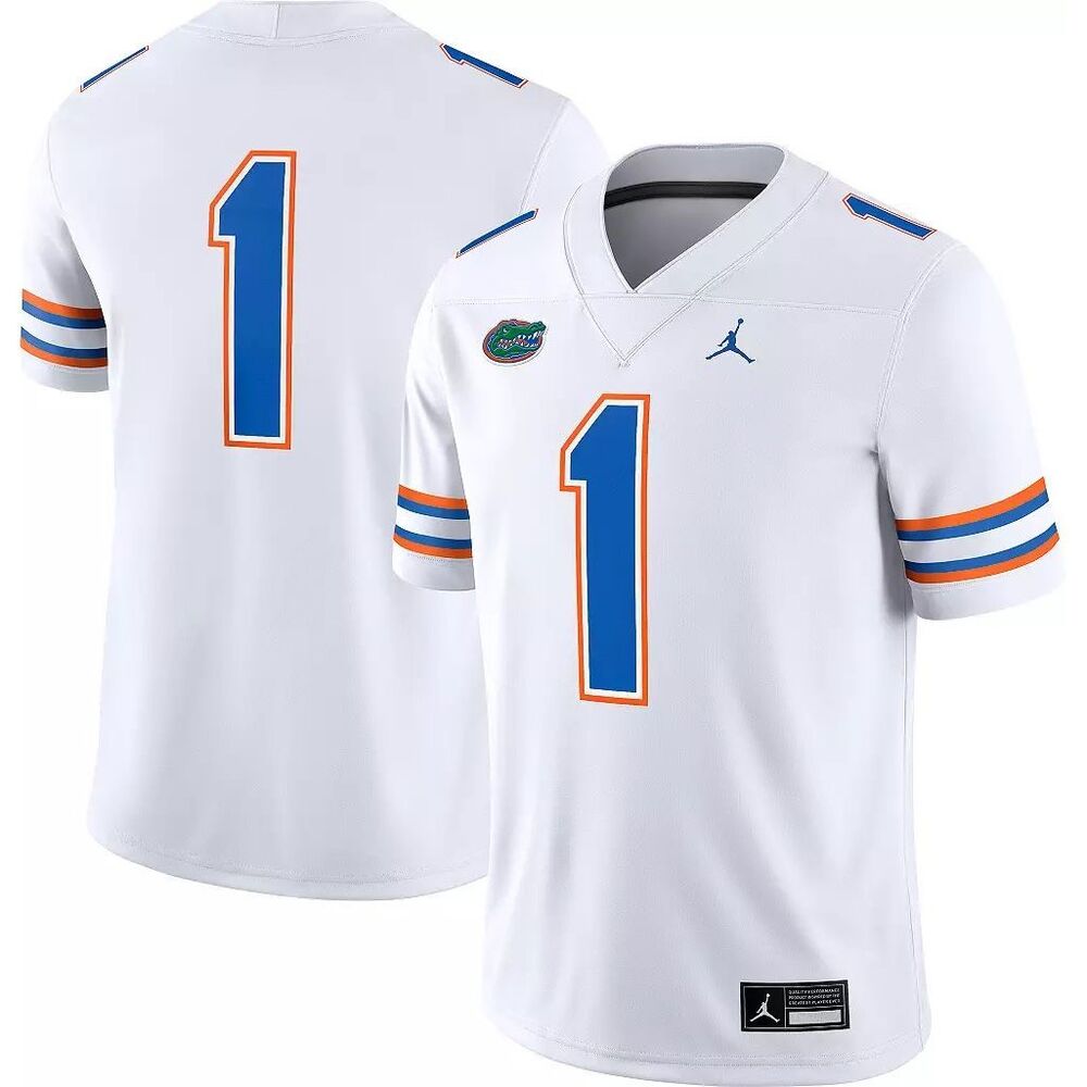 Jordan Florida Gators #1 White Dri-FIT Replica Short Sleeve Football Game Jersey